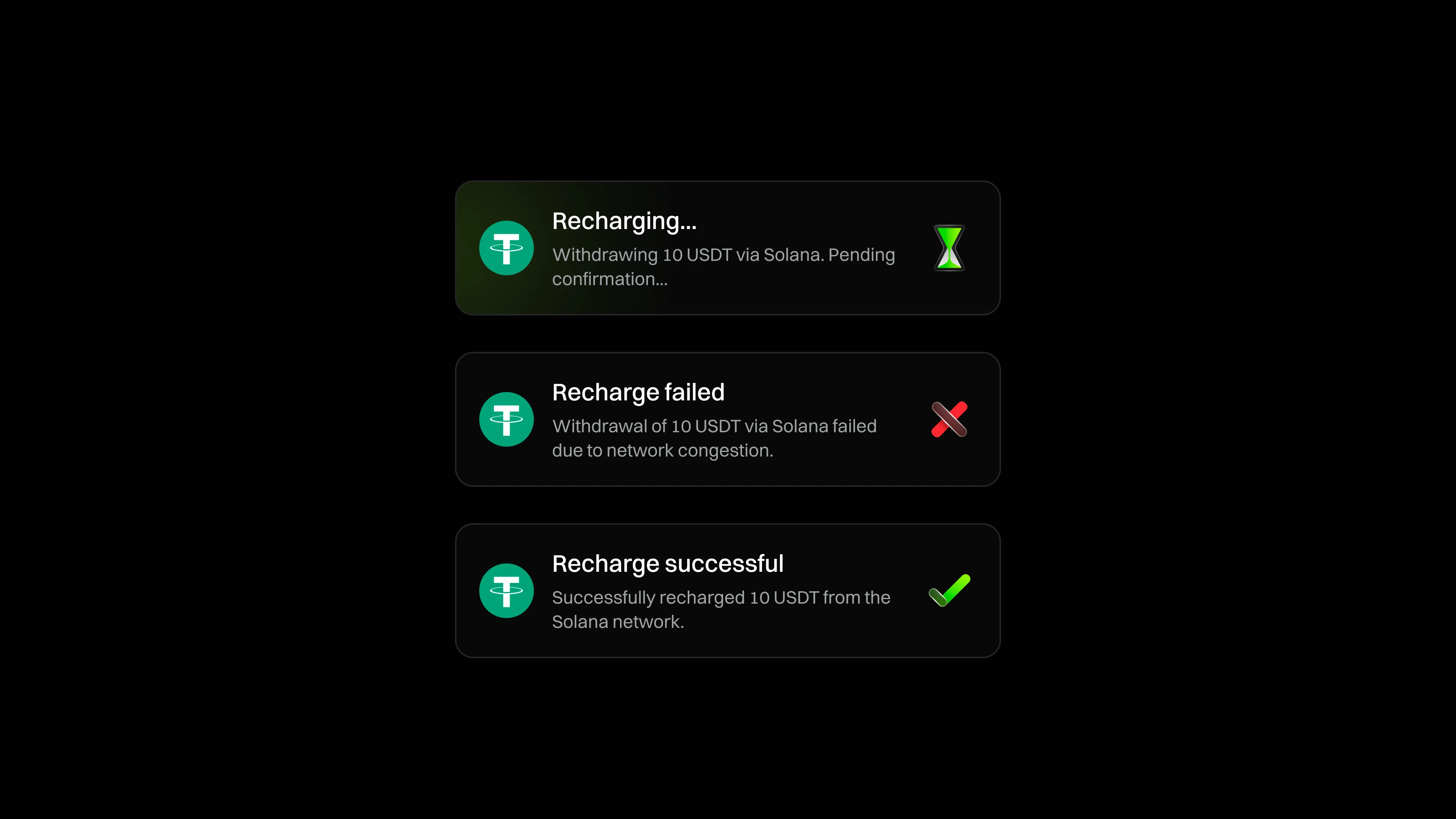 GateDEX 交易通知进行中、失败、成功状态