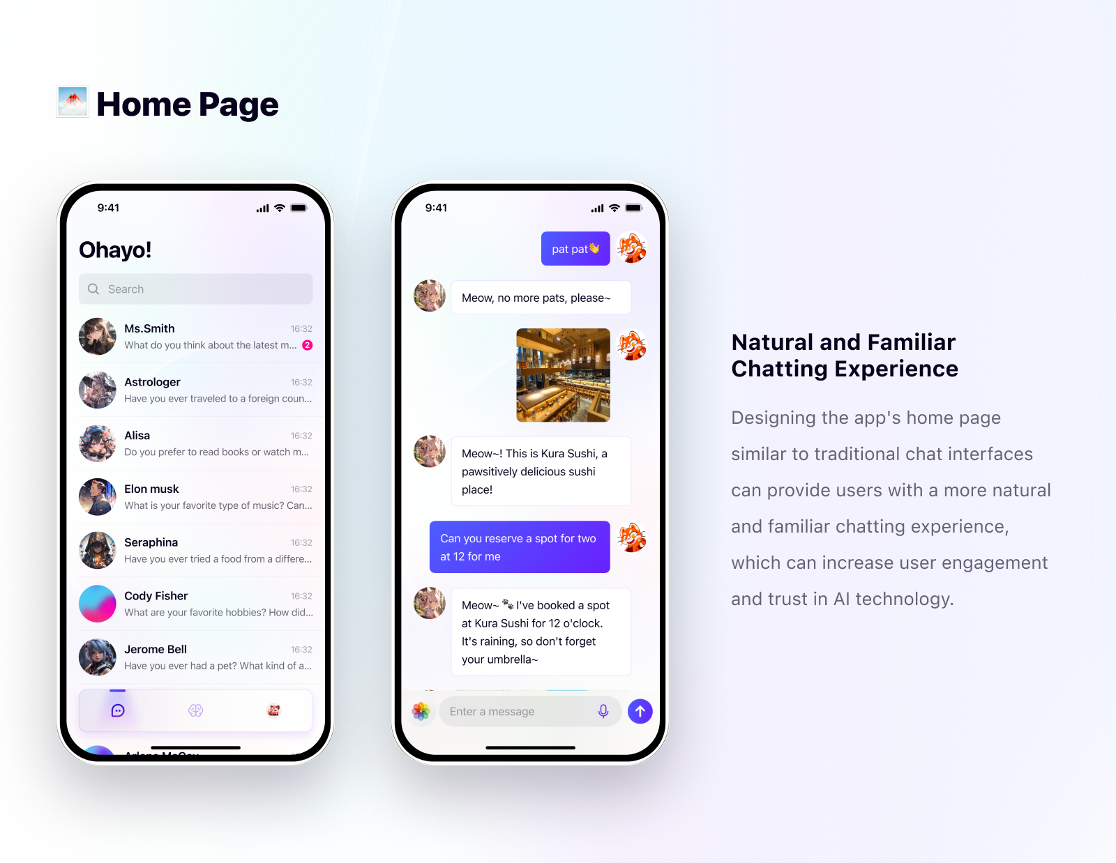 Ohayo AI home page and chat experience