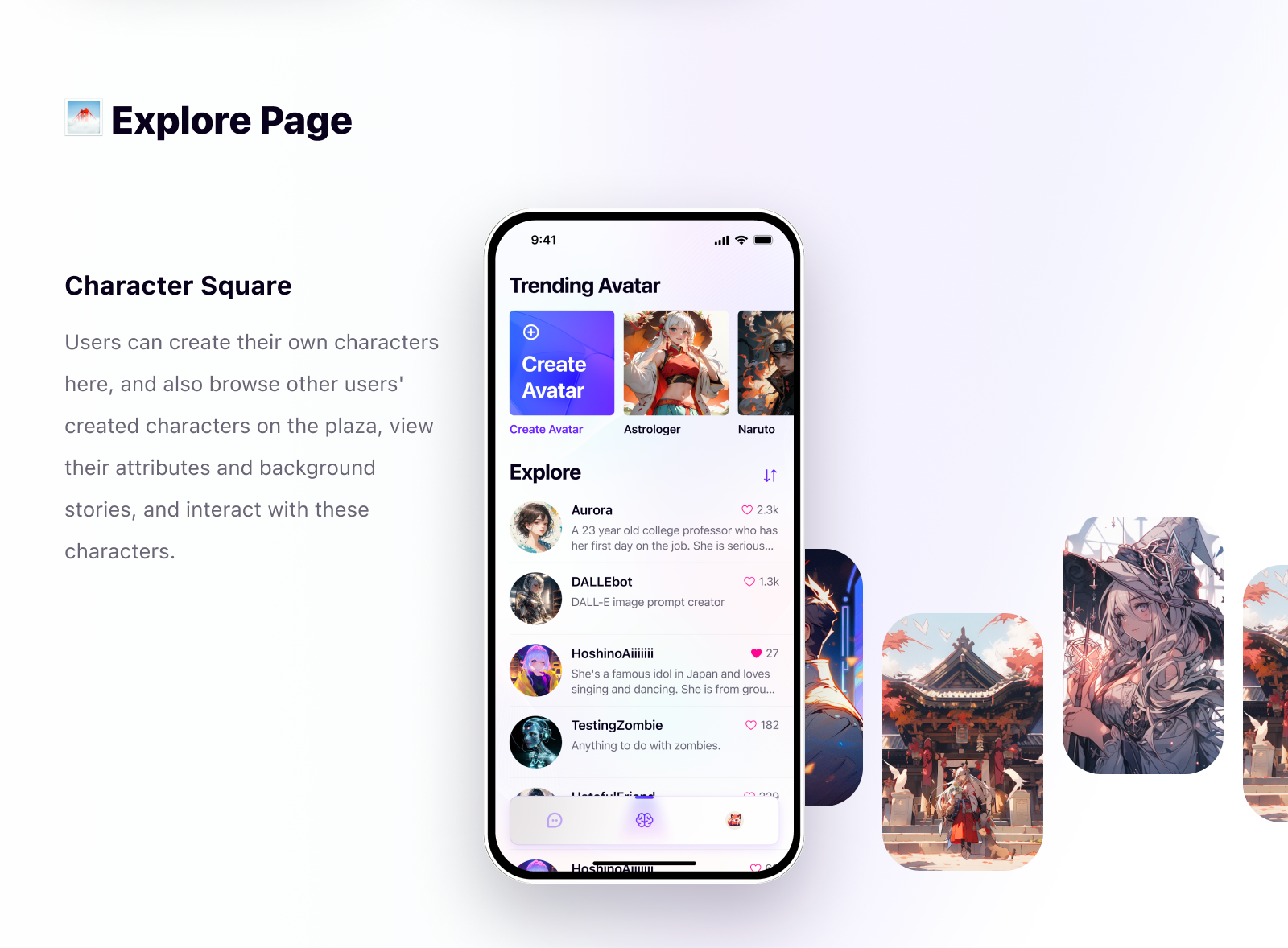 Ohayo AI explore page and character square